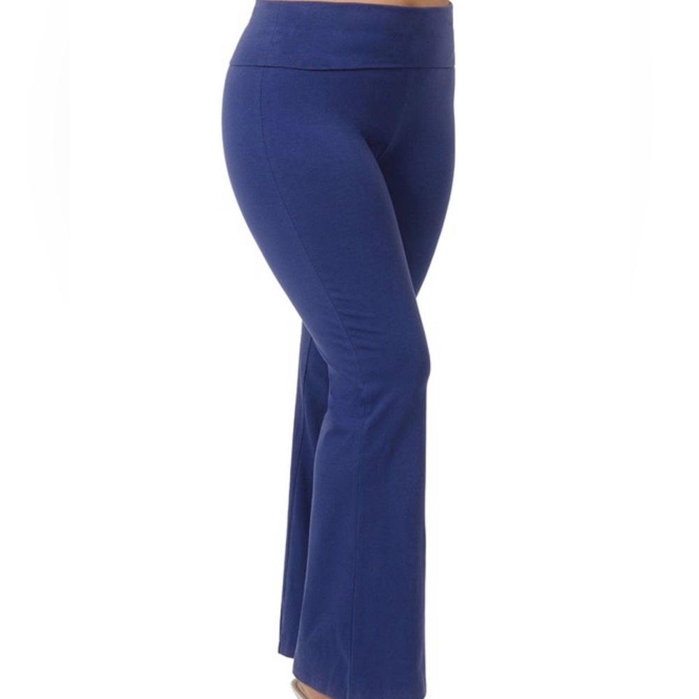 Yoga Pants Flare Leg Fold Over Cotton Plus size Light Navy Blue 1x, 2x, 3x